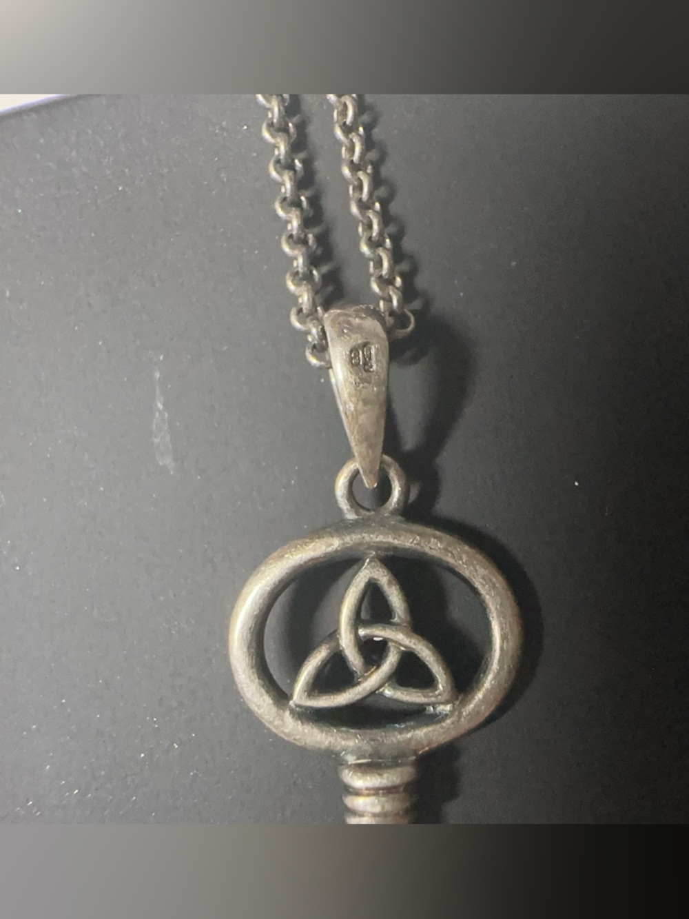 Vintage Rare Sterling Silver Celtic Trinity Knot Key Pendant Necklace